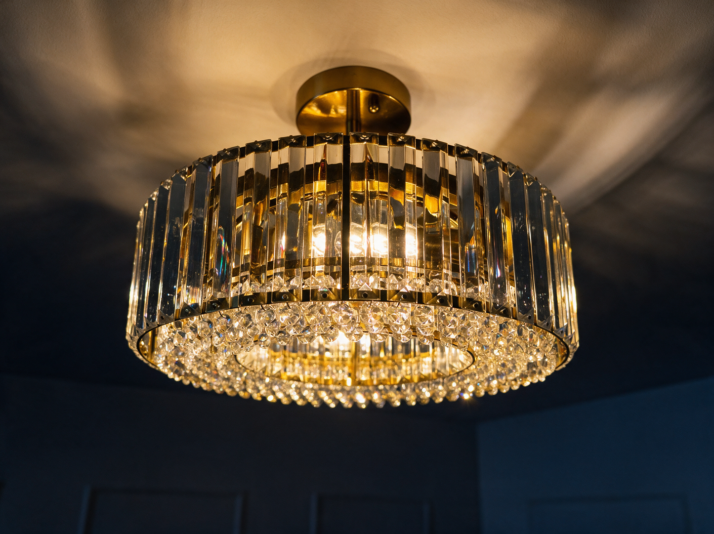 4-Light Crystal Drum Semi Flush Mount — dimmable glow