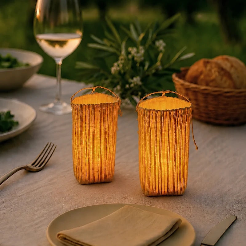 WovenGlow™ Handwoven Flameless Candle Lantern – Battery LED Table Light
