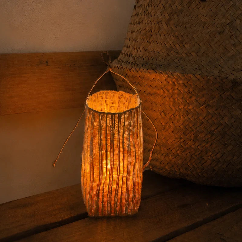 WovenGlow™ Handwoven Flameless Candle Lantern – Battery LED Table Light