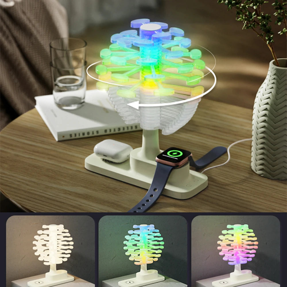 Spiral Tree Table Lamp | RGB Ambient Night Light with Wireless Charger