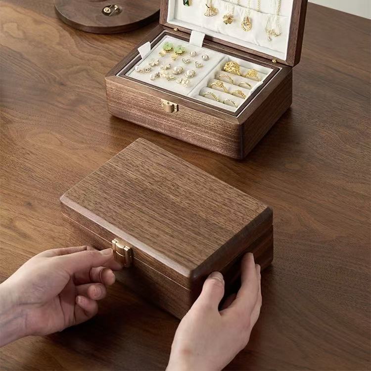 Amélie Walnut Two-Tier Jewellery Box | Velvet-Lined Storage with Smooth Rounded Edges