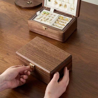 Amélie Walnut Two-Tier Jewellery Box | Velvet-Lined Storage with Smooth Rounded Edges