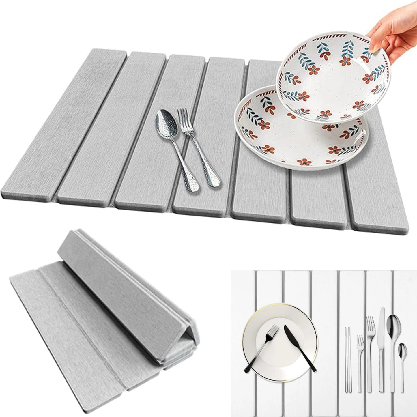 Diatomite Stone Dish Drying Mat | Foldable Fast-Dry Kitchen Mat