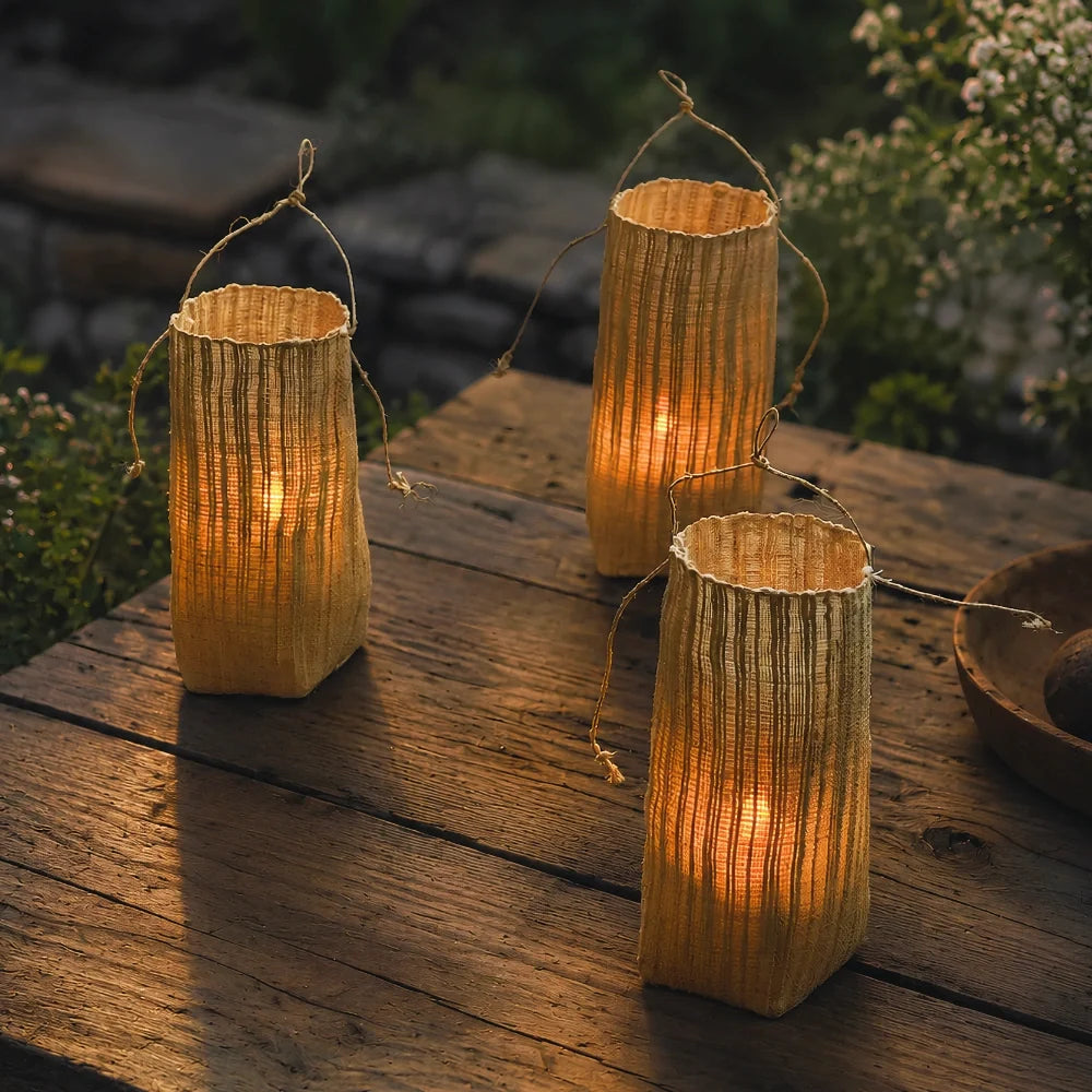 WovenGlow™ Handwoven Flameless Candle Lantern – Battery LED Table Light