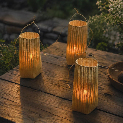 WovenGlow™ Handwoven Flameless Candle Lantern – Battery LED Table Light