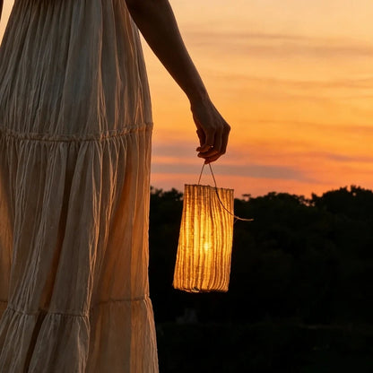 WovenGlow™ Handwoven Flameless Candle Lantern – Battery LED Table Light