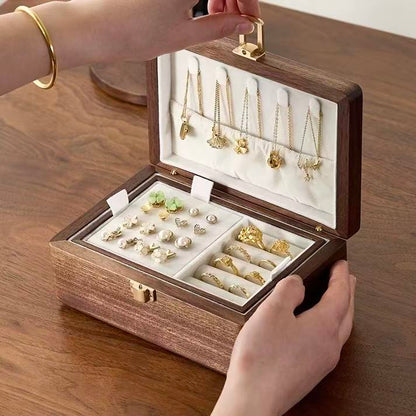 Amélie Walnut Two-Tier Jewellery Box | Velvet-Lined Storage with Smooth Rounded Edges