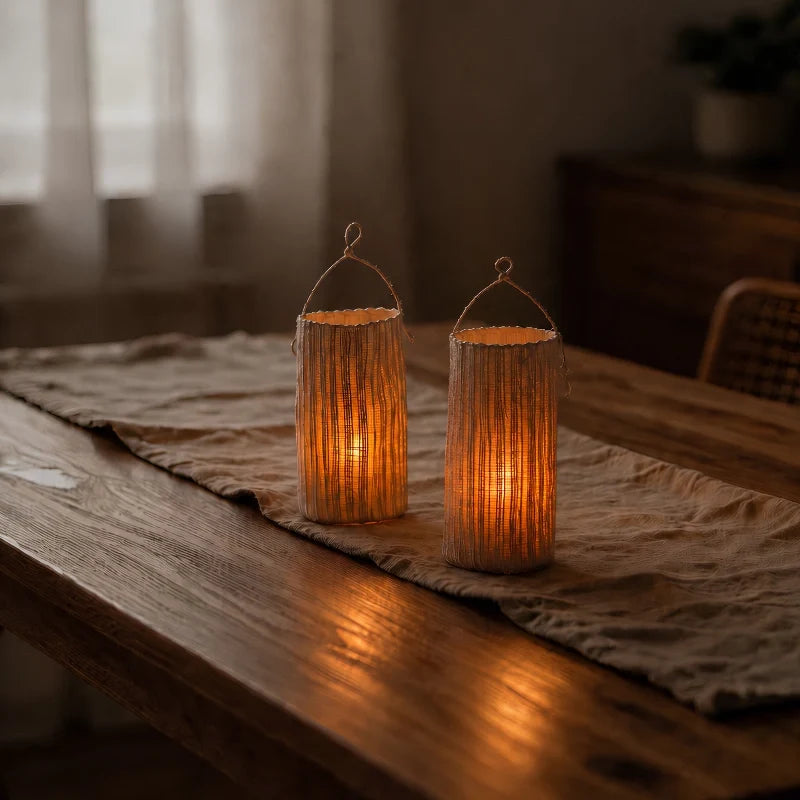 WovenGlow™ Handwoven Flameless Candle Lantern – Battery LED Table Light
