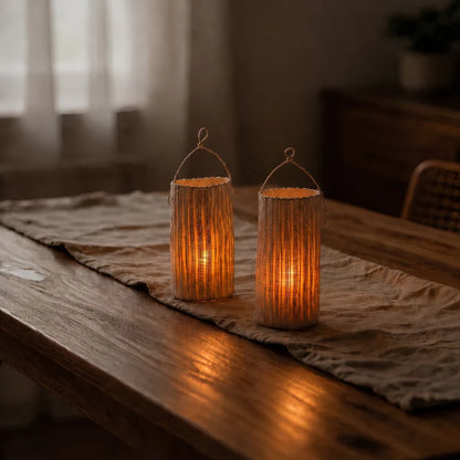 WovenGlow™ Handwoven Flameless Candle Lantern – Battery LED Table Light