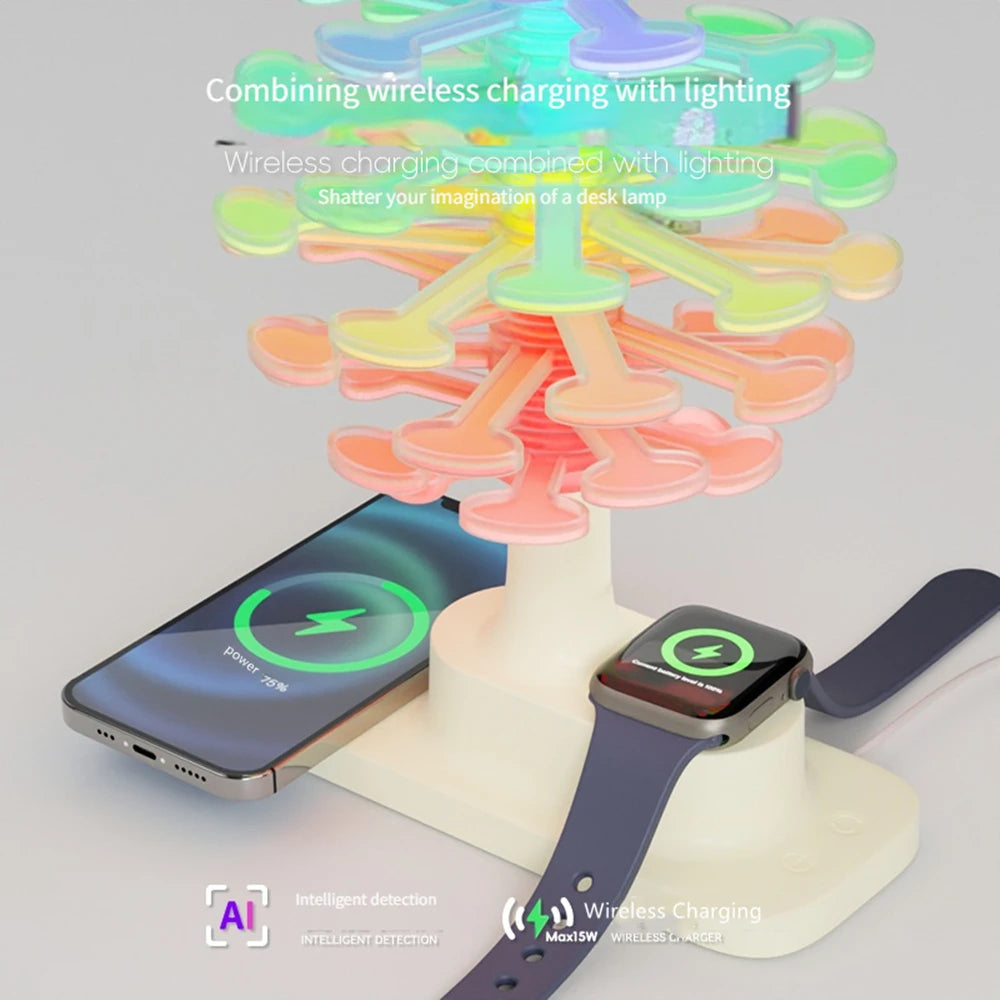 Spiral Tree Table Lamp | RGB Ambient Night Light with Wireless Charger