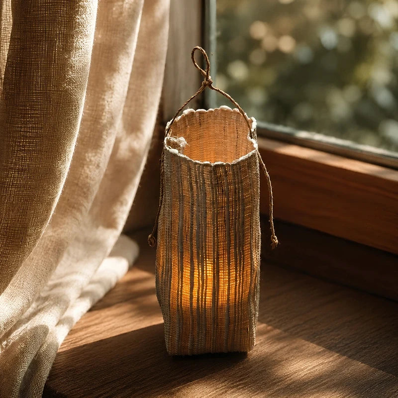 WovenGlow™ Handwoven Flameless Candle Lantern – Battery LED Table Light