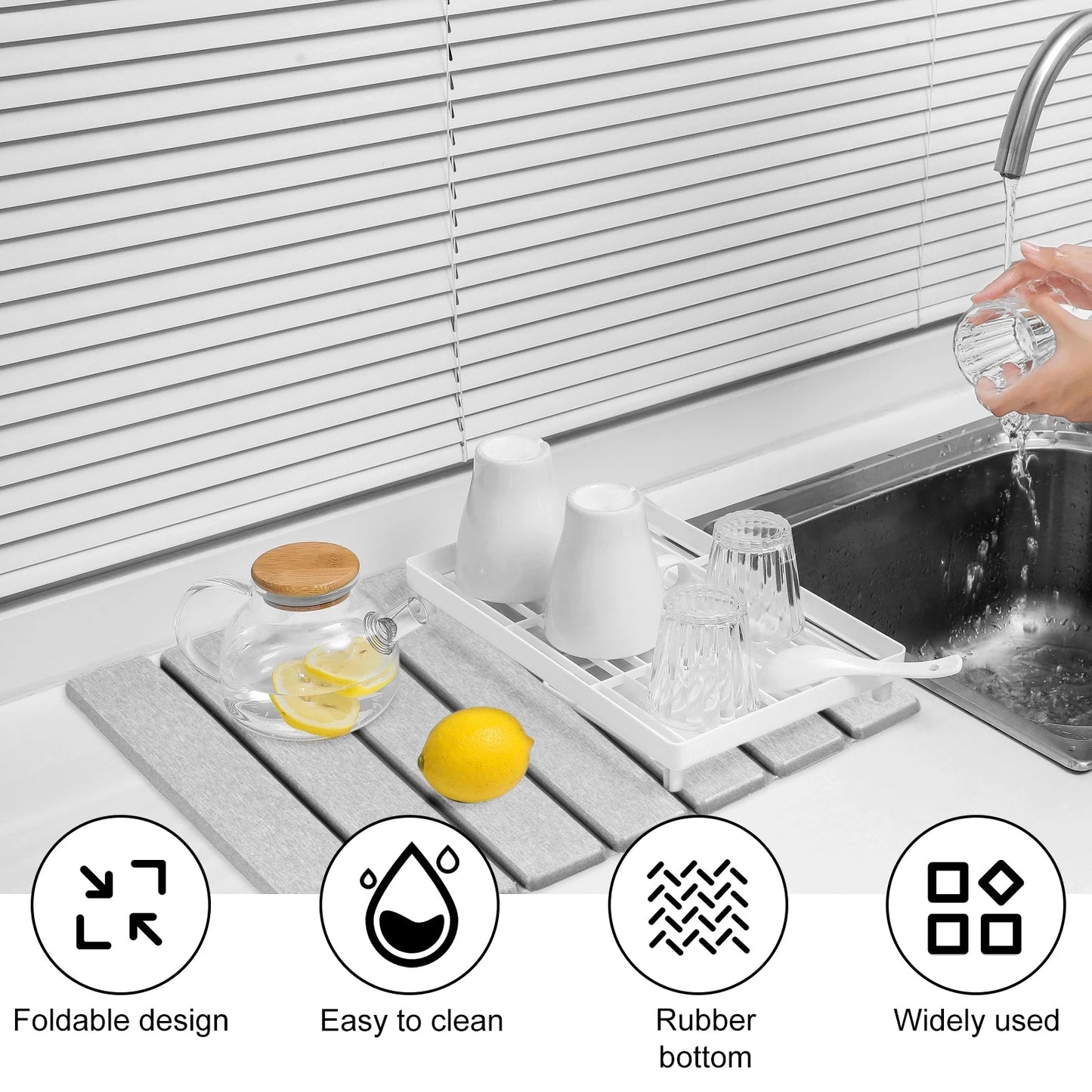 Diatomite Stone Dish Drying Mat | Foldable Fast-Dry Kitchen Mat