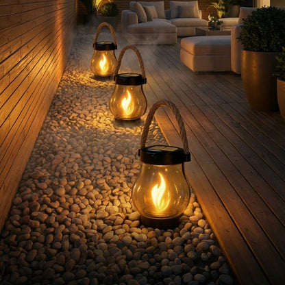 Flicker Flame Solar Lantern | Cordless Outdoor LED Lantern with Realistic Flame Effect