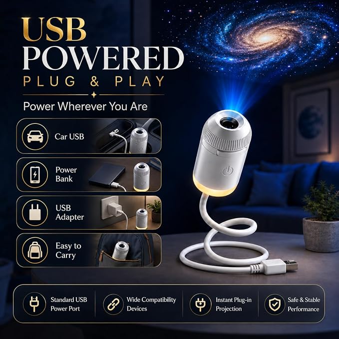 Orion Magical Galaxy Projector | Flexible Neck Night Light with Swappable Slides