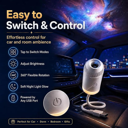 Orion Magical Galaxy Projector | Flexible Neck Night Light with Swappable Slides