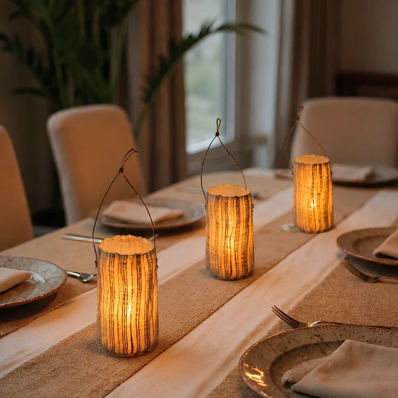 WovenGlow™ Handwoven Flameless Candle Lantern – Battery LED Table Light