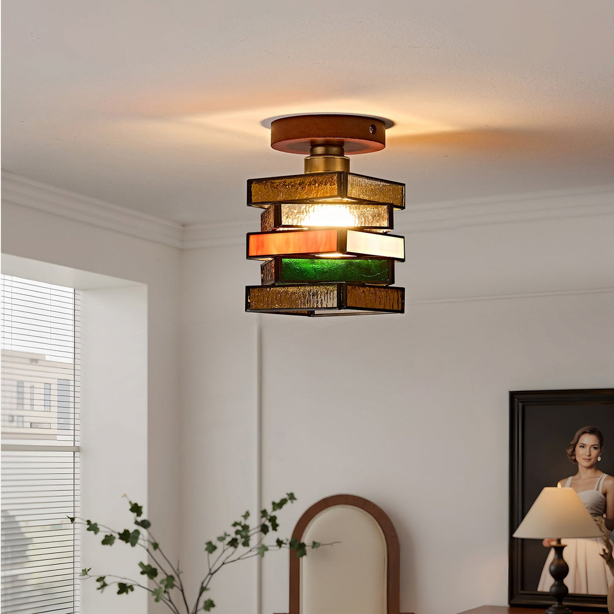 Marlow Tiffany Ceiling Light — stained glass semi flush light