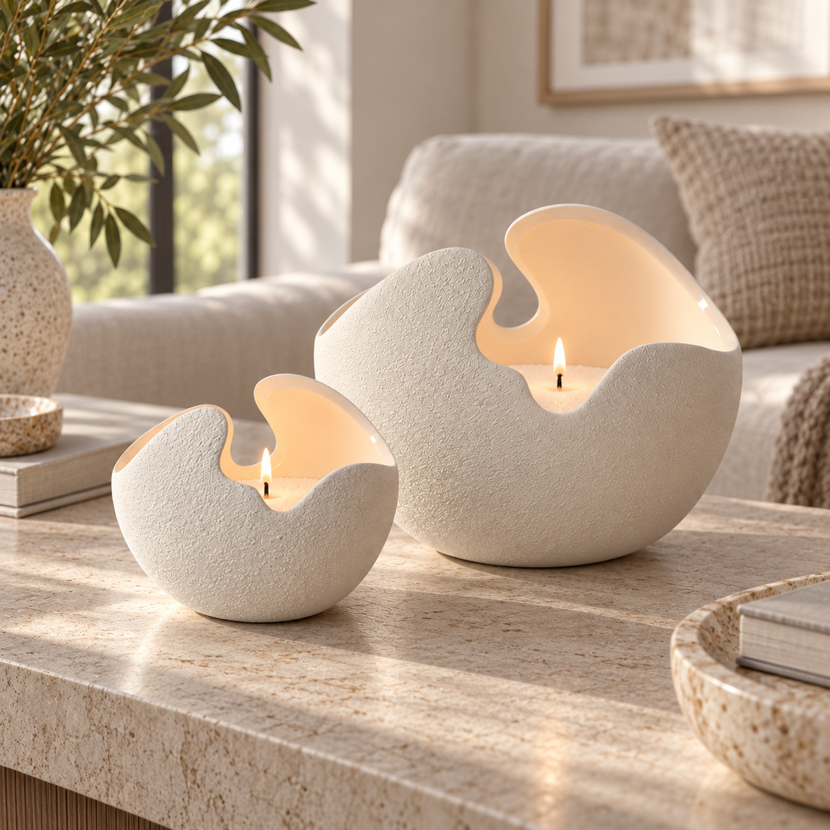 Dune Ceramic Candle Holder — beige ceramic vase for candle sand