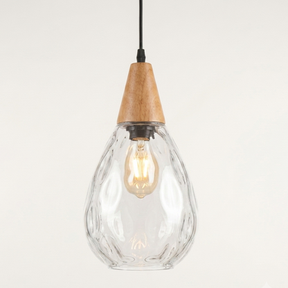 Elegant Glass Pendant Light with Teardrop Design & Solid Wood Accents | Versatile Kitchen Pendant Lighting for Any Space