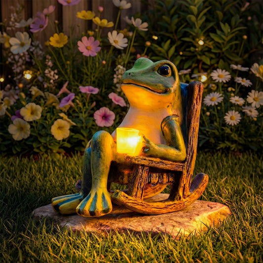 Fern Solar Garden Frog — solar garden ornament