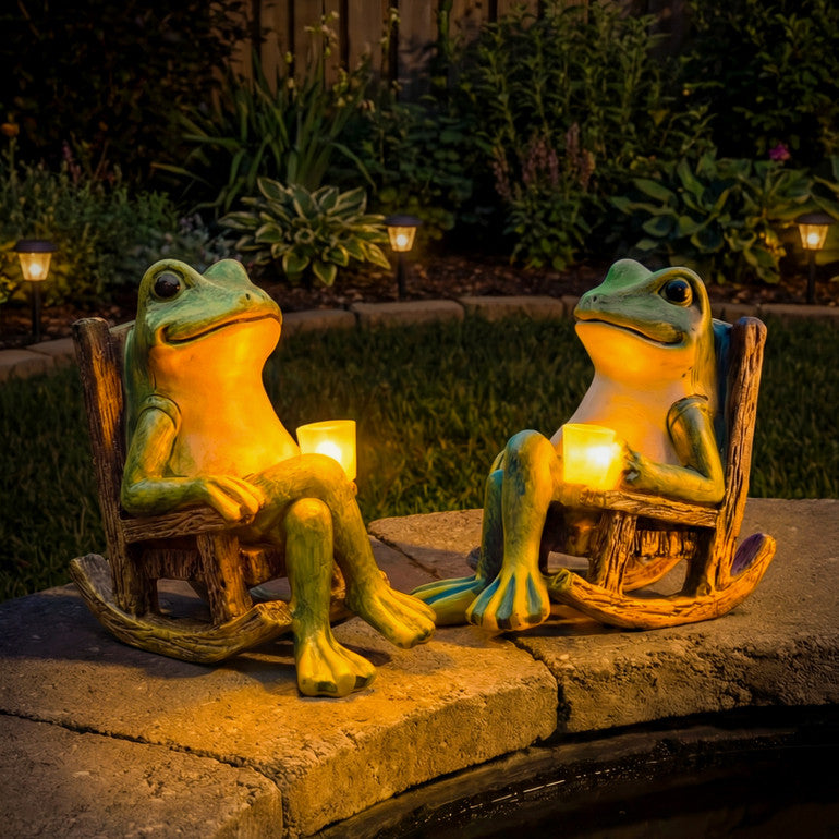 Fern Solar Garden Frog — frog garden statue with lantern
