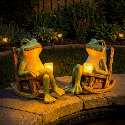 Fern Solar Garden Frog — frog garden statue with lantern
