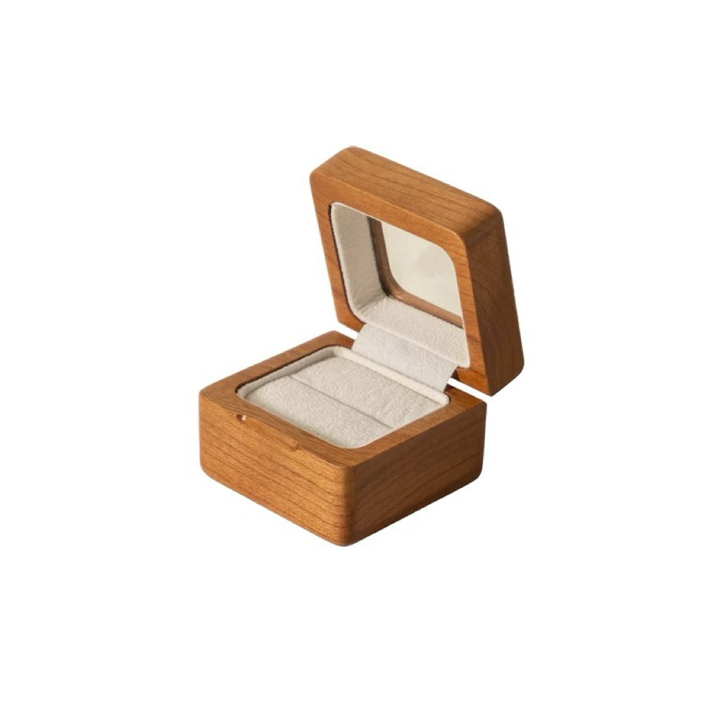 Lomi Wooden Ring Box | Walnut or Cherry Wood Case with Velvet Lining, Single or Pair