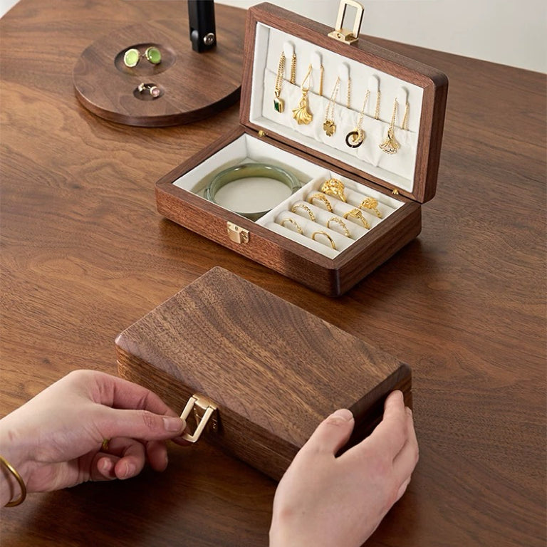 Amélie Walnut Two-Tier Jewellery Box | Velvet-Lined Storage with Smooth Rounded Edges