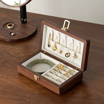 Amélie Walnut Two-Tier Jewellery Box | Velvet-Lined Storage with Smooth Rounded Edges