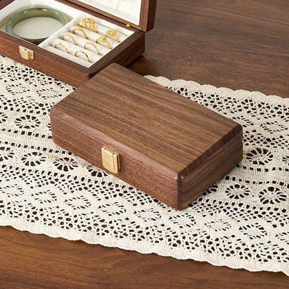 Amélie Walnut Two-Tier Jewellery Box | Velvet-Lined Storage with Smooth Rounded Edges