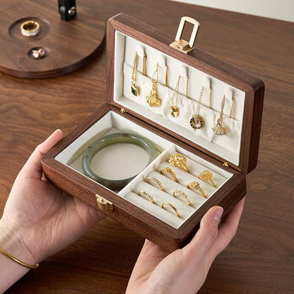 Amélie Walnut Two-Tier Jewellery Box | Velvet-Lined Storage with Smooth Rounded Edges