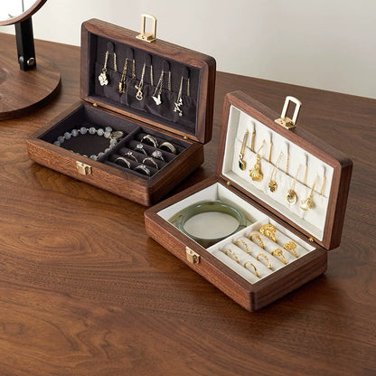Amélie Walnut Two-Tier Jewellery Box | Velvet-Lined Storage with Smooth Rounded Edges