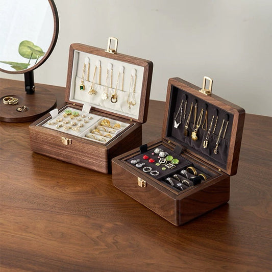 Amélie Walnut Two-Tier Jewellery Box | Velvet-Lined Storage with Smooth Rounded Edges