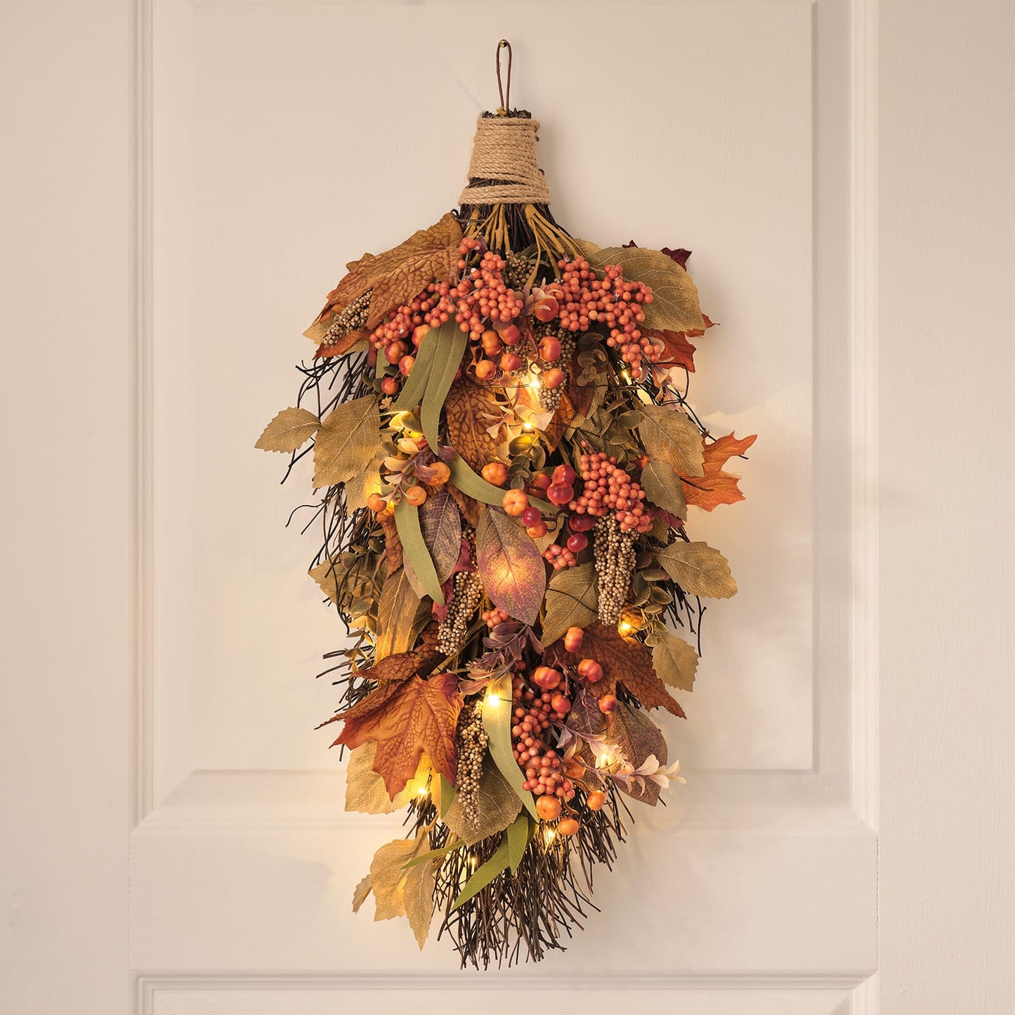 Pre-Lit Maple Orchard Autumn Wreath & Bough Set | 50 LED Faux Foliage Door Décor