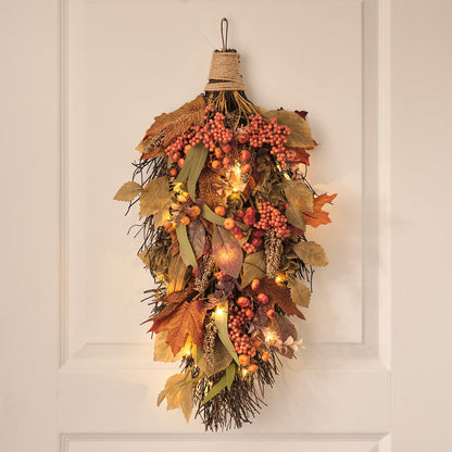 Pre-Lit Maple Orchard Autumn Wreath & Bough Set | 50 LED Faux Foliage Door Décor