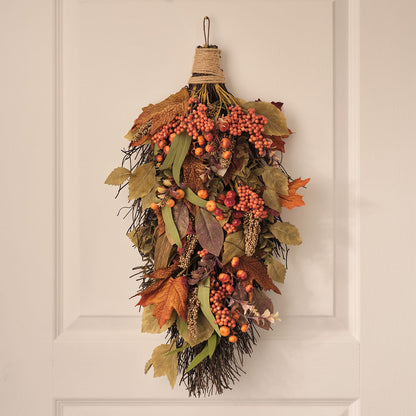Pre-Lit Maple Orchard Autumn Wreath & Bough Set | 50 LED Faux Foliage Door Décor