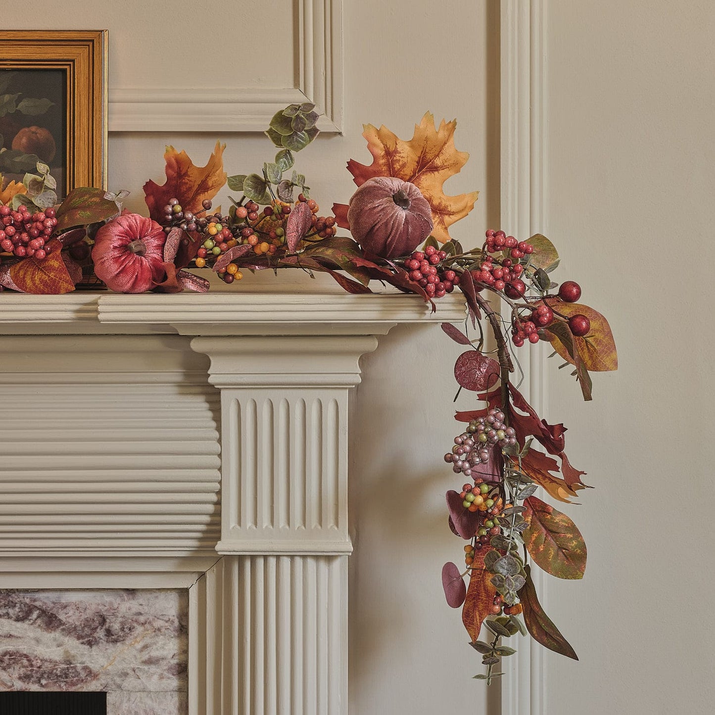 Pre-Lit Luxury Velvet Pumpkin Meadow Wreath & Garland | 100 Micro LED Autumn Décor