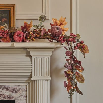 Pre-Lit Luxury Velvet Pumpkin Meadow Wreath & Garland | 100 Micro LED Autumn Décor