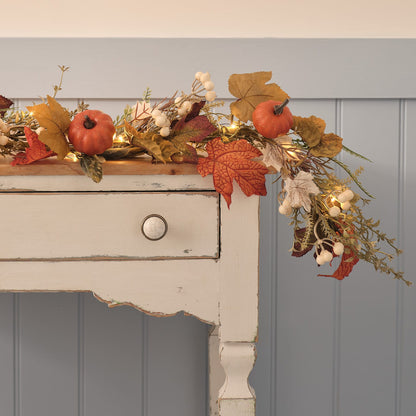 Pre-Lit Pumpkin Lane Autumn Wreath & Garland Set | 40 LED Faux Foliage Décor