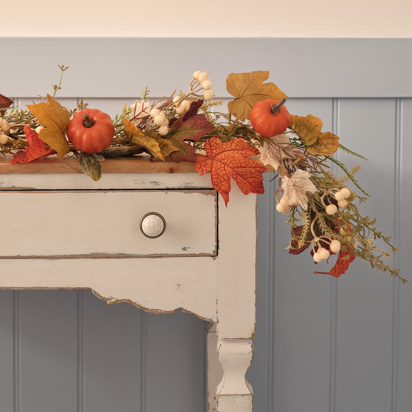 Pre-Lit Pumpkin Lane Autumn Wreath & Garland Set | 40 LED Faux Foliage Décor