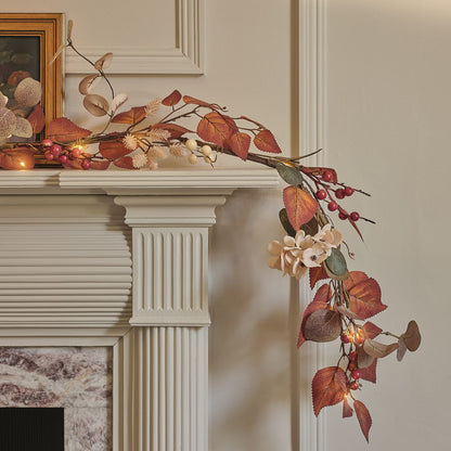 Pre-Lit Berry Harvest Autumn Wreath & Garland Set | Battery LED Faux Foliage