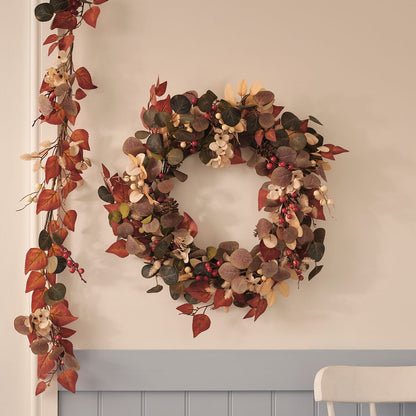 Pre-Lit Berry Harvest Autumn Wreath & Garland Set | Battery LED Faux Foliage