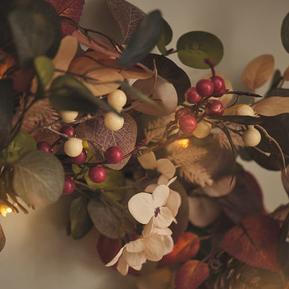 Pre-Lit Berry Harvest Autumn Wreath & Garland Set | Battery LED Faux Foliage