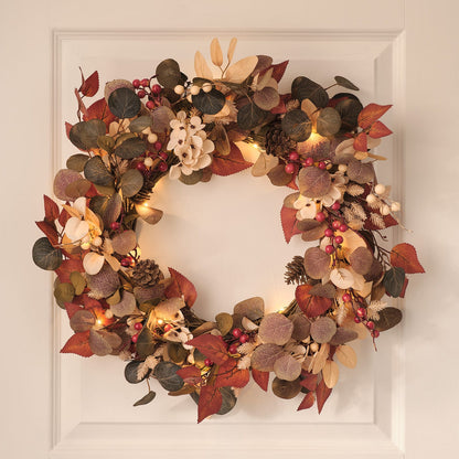 Pre-Lit Berry Harvest Autumn Wreath & Garland Set | Battery LED Faux Foliage