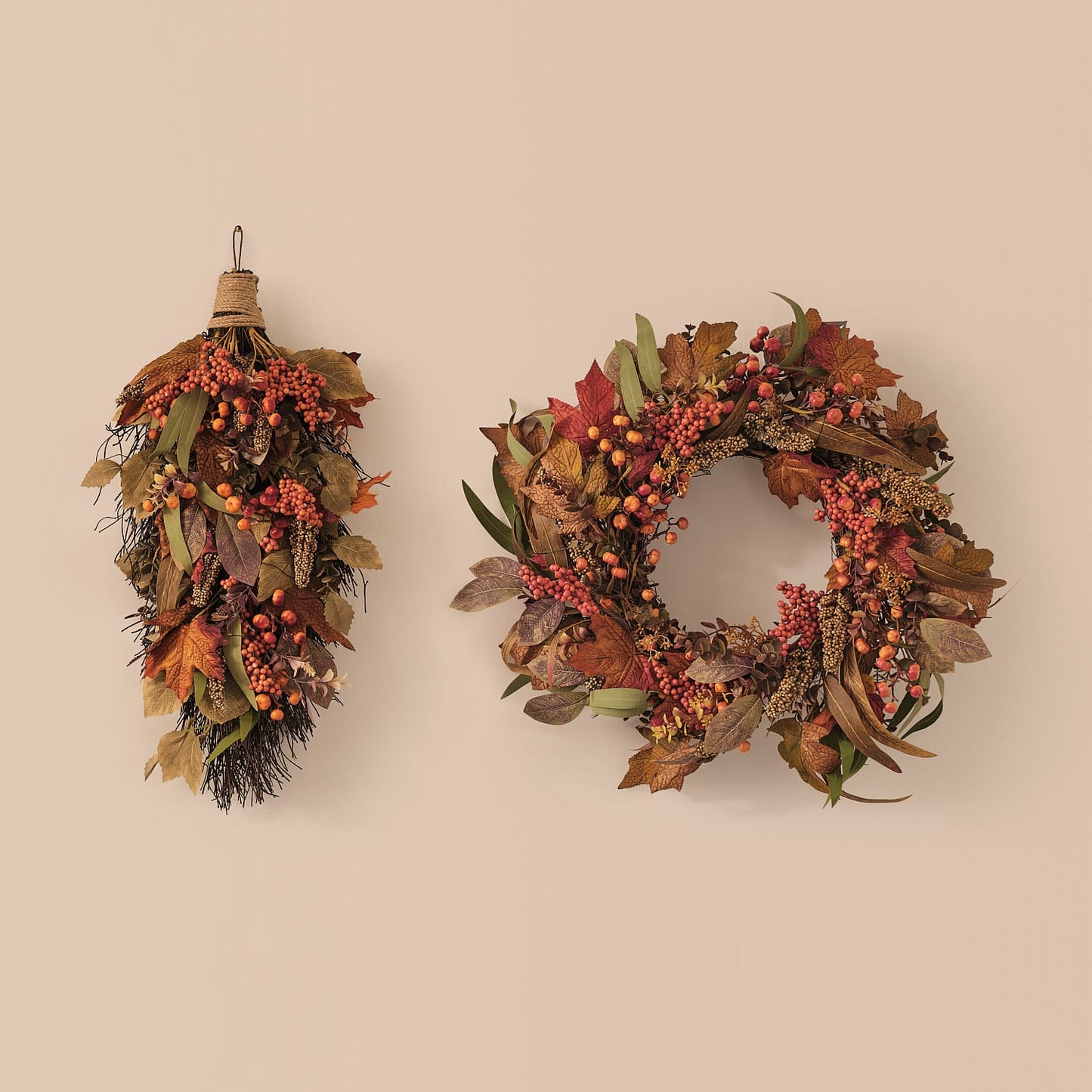 Pre-Lit Maple Orchard Autumn Wreath & Bough Set | 50 LED Faux Foliage Door Décor