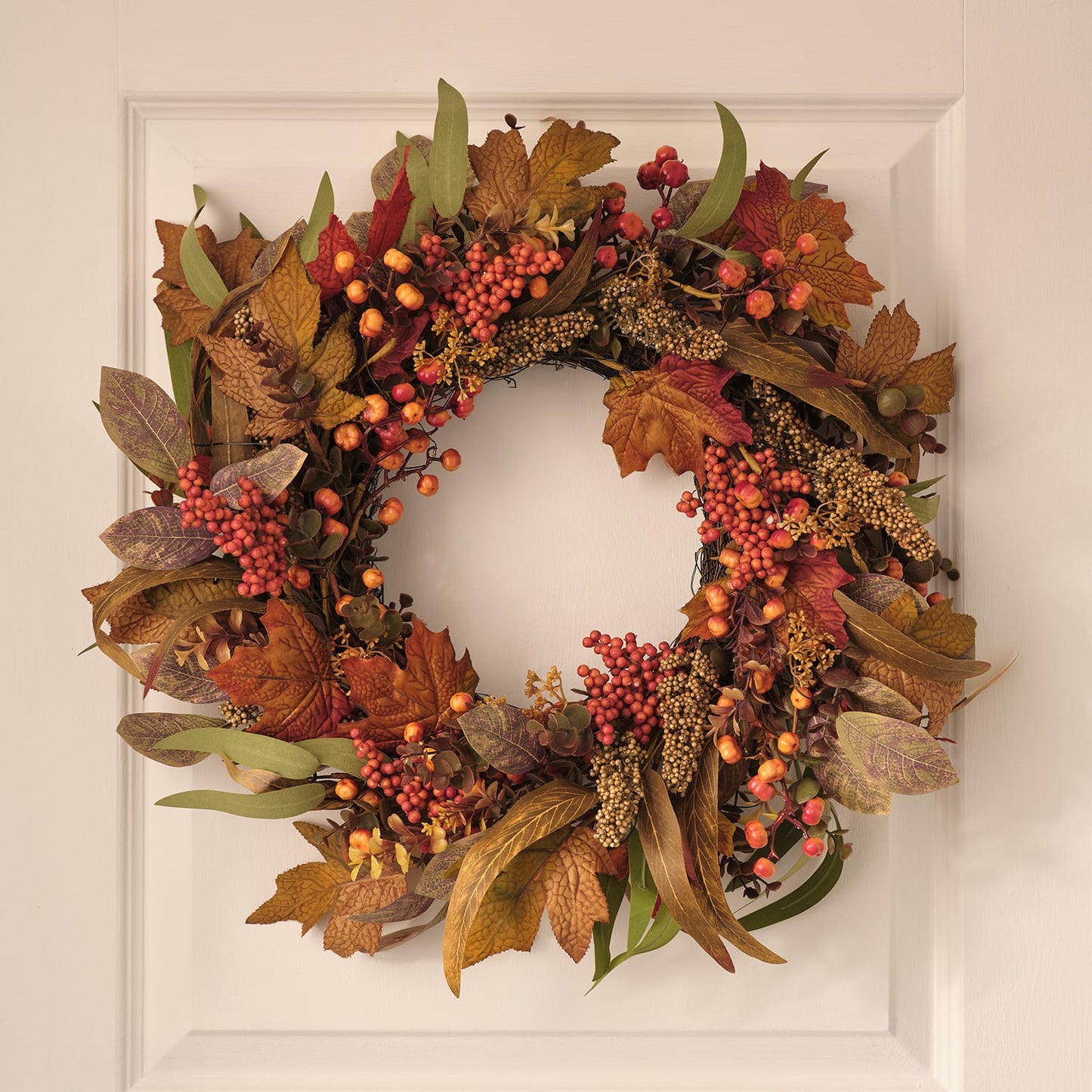 Pre-Lit Maple Orchard Autumn Wreath & Bough Set | 50 LED Faux Foliage Door Décor