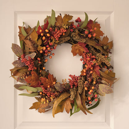 Pre-Lit Maple Orchard Autumn Wreath & Bough Set | 50 LED Faux Foliage Door Décor