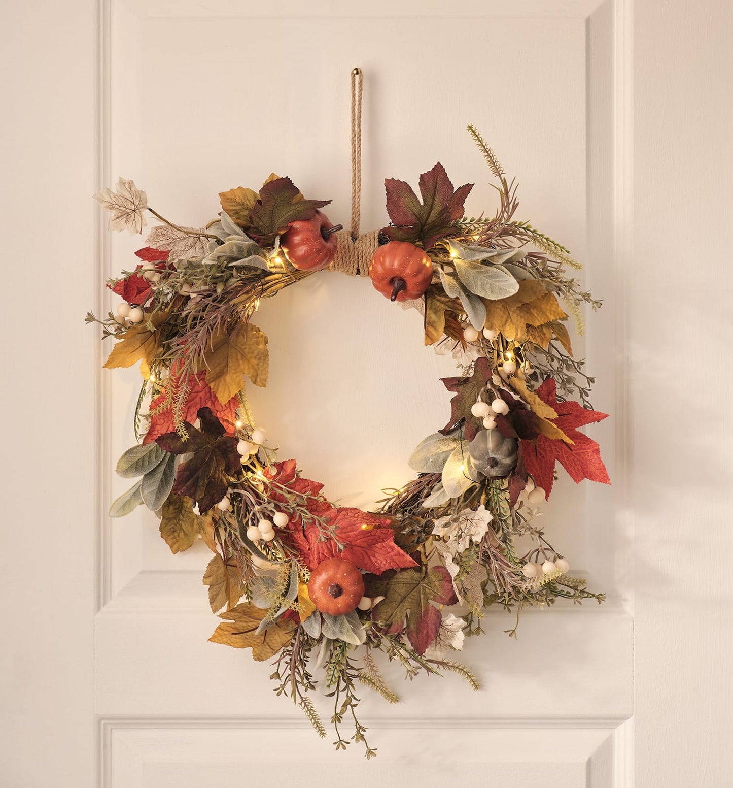 Pre-Lit Pumpkin Lane Autumn Wreath & Garland Set | 40 LED Faux Foliage Décor
