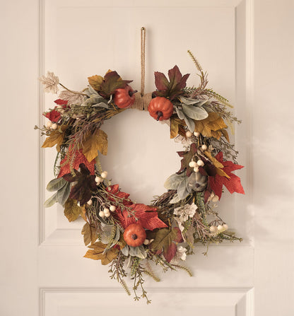 Pre-Lit Pumpkin Lane Autumn Wreath & Garland Set | 40 LED Faux Foliage Décor