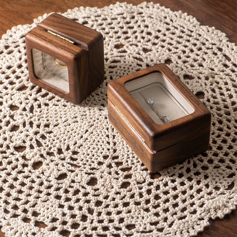 Lomi Wooden Ring Box | Walnut or Cherry Wood Case with Velvet Lining, Single or Pair
